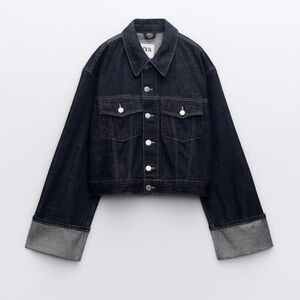 Zara Blue Denim Bell Sleeve Jacket